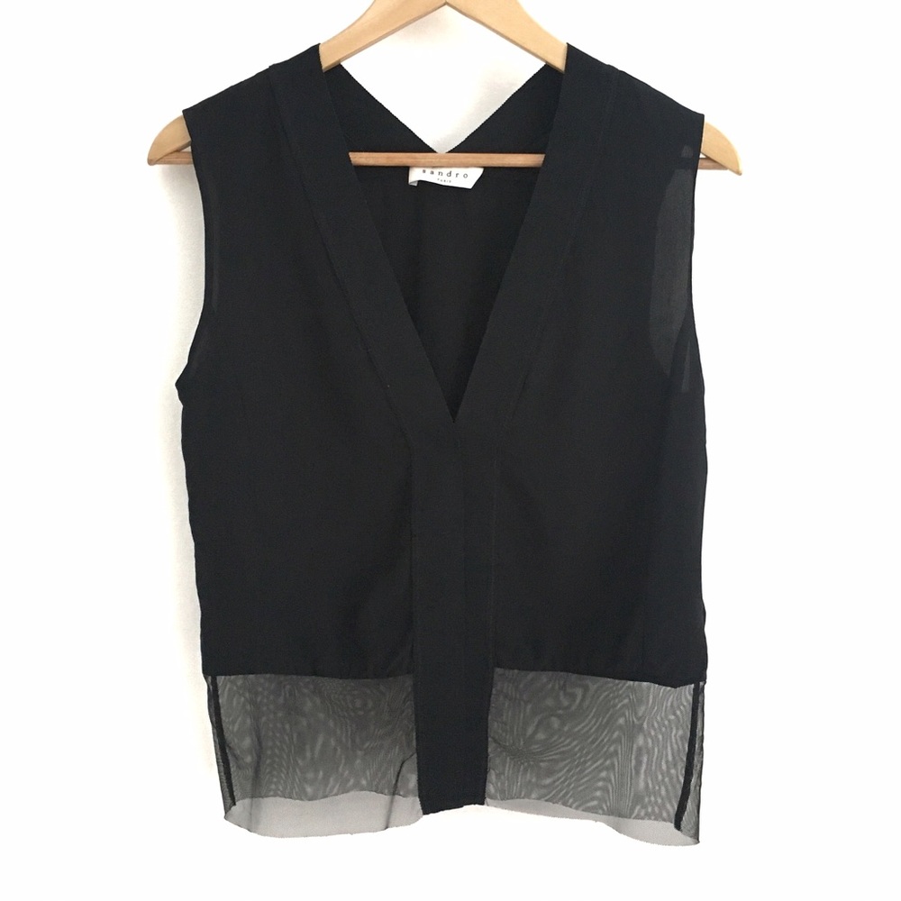 Sandro Silk and Mesh Paneled Top Small